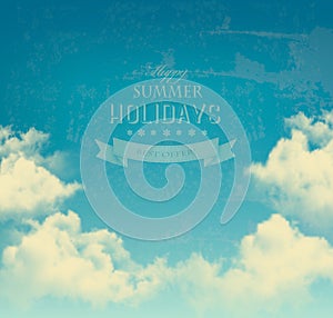 Retro sky with clouds background.