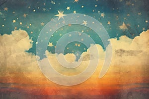 Retro Sky Pattern On Old Paper Texture. Generative AI