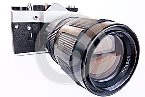 Retro SLR camera with telephoto lens