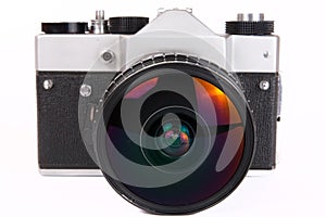 Retro SLR camera with telephoto lens