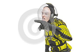 Retro space astronaut is argumenting