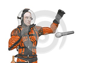 Retro space astronaut is doing a mic drop meme pose