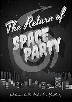 Retro Space Party Vector Banner