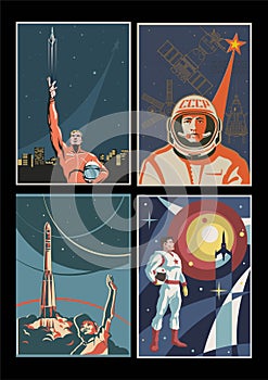 Retro Space Propaganda Poster Set