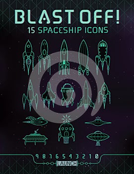 Retro Space Rocket Icons.