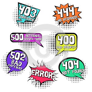 Retro speech bubbles with inernet page errors