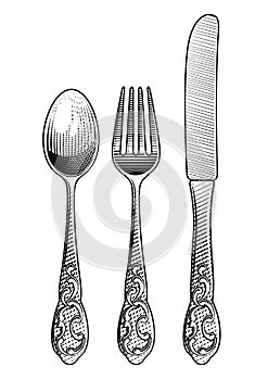 Retro spoon, fork and table-knife