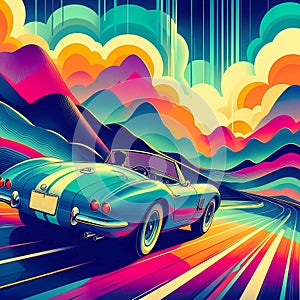 retro sports car vivid sky