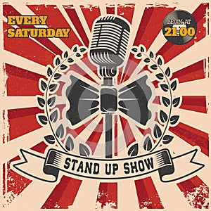 Retro stand up comedy show vintage poster template. photo