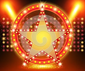 Retro star banner on stage with spotlight effect background