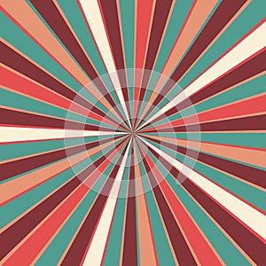 Retro starburst or sunburst background pattern with a vintage color palette of burgundy red pink peach teal blue and beige white