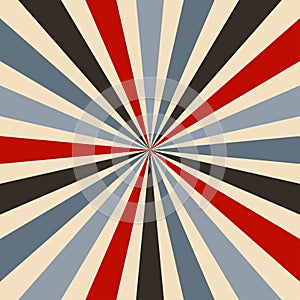 Retro starburst or sunburst background vector pattern with a vintage color palette of red blue black and gray in a radial striped