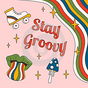 1970-1979 retro Stay Groovy slogan in Hippie Style photo