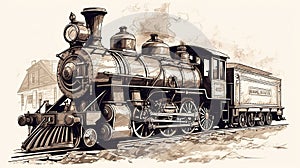 Retro steam locomotive.Train illustration.generative ai