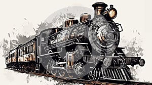 Retro steam locomotive.Train illustration.generative ai