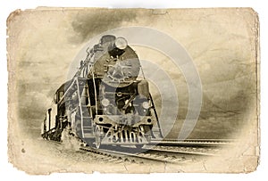 Retro steam train in motion