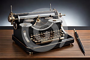 Retro Steampunk Typewriter In Black And Bronze. Generative AI