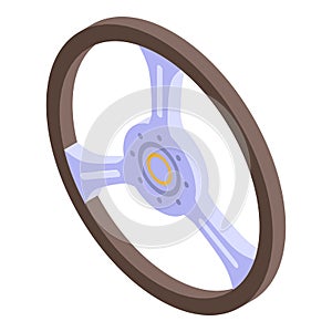 Retro steering wheel icon, isometric style