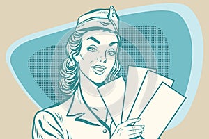 Retro stewardess with ticket