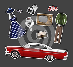 Retro stikers. Set of vintage objects