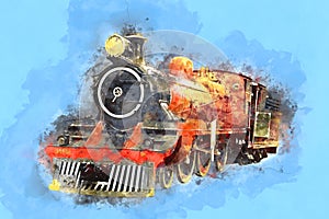 Retro Stream Locomotive Train Railway Engine Painting