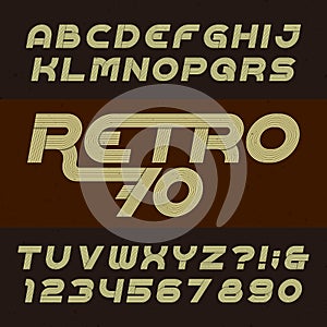 Retro stripe alphabet vector font. Funky oblique type letters, numbers and symbols. photo