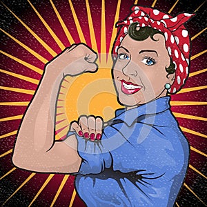 Retro Strong Powerful Woman Revolution Sign. photo
