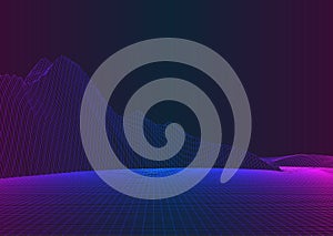 Retro style abstract wireframe landscape background