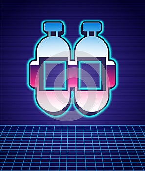 Retro style Aqualung icon isolated futuristic landscape background. Oxygen tank for diver. Diving equipment. Extreme