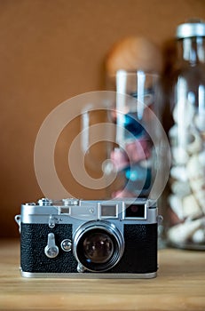 retro style camera on the table