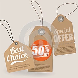 Retro style cardboard sale tags