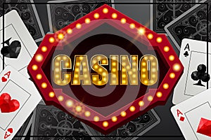 Retro style casino banner with lights and aces