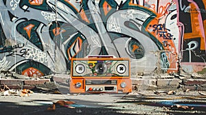 A retro style cassette tape recorder, also known as a boombox, Ai Generated