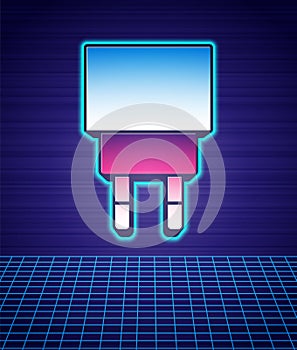 Retro style Charger icon isolated futuristic landscape background. 80s fashion party. Vector