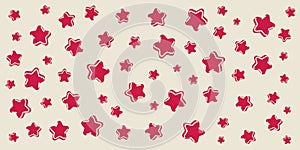 Retro Style Christmas Background, Banner Design with Pattern of Many Red Stars of Various Sizes  - Vector Template Illustration