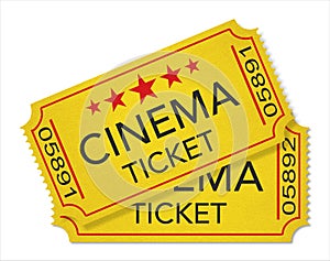 Retro style cinema tickets isolated on white