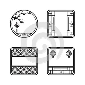 Retro-style circle Chinese pattern frame vector illustration set