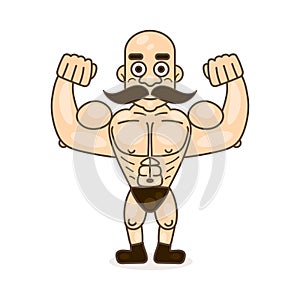 Retro style circus strong man with mustache character