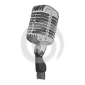 Retro style classic microphone vector illustration sketch doodle hand drawn with black lines isolated on white background.