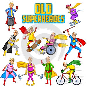 Retro style comics Superhero old man and woman