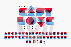 Retro style display font Only easy love. Colorful alphabet with old fashioned geometric design. Vintage typographic