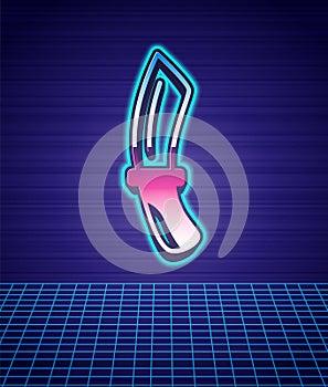 Retro style Diving knife icon isolated futuristic landscape background. 80s fashion party. Vector