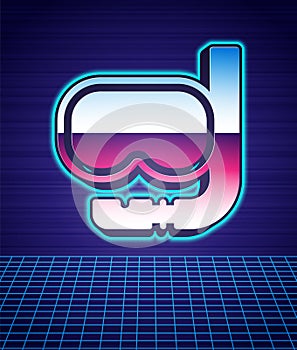 Retro style Diving mask and snorkel icon isolated futuristic landscape background. Extreme sport. Diving underwater