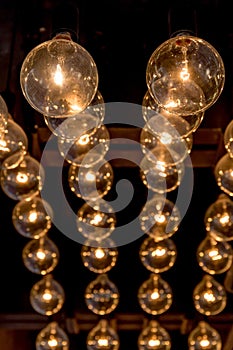 Retro style of Edison light bulbs decoration on ceiling in department store.