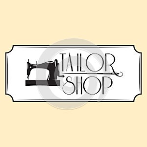 Retro style emblem with sewing machine. Vector illustration.