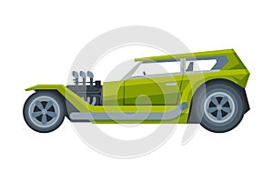 Retro Style Green Car, Old Sports Automobile Vector Illustration on White Background