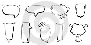 Retro style handdrawn comic speech bubbles collection. Vintage design on transparent background. Perfect for pop art
