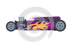 Retro Style Hot Rod Race Car, Old Sports Automobile Vector Illustration on White Background