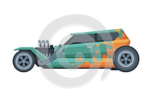 Retro Style Hot Rod Race Car, Vintage Sports Automobile Vector Illustration on White Background