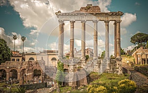 Retro style image of ancient roman forums in Rome, Italy photo